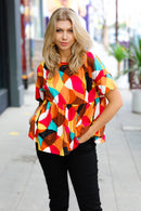 Teal & Mustard Geo Print Drop Shoulder Babydoll Top (Open Pack)