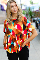 Teal & Mustard Geo Print Drop Shoulder Babydoll Top (Open Pack)