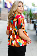 Teal & Mustard Geo Print Drop Shoulder Babydoll Top (Open Pack)