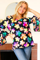 Be Bold Black Floral Hi-Lo Ruffle Sleeve Woven Top (Open Pack)