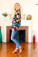 Be Bold Black Floral Hi-Lo Ruffle Sleeve Woven Top (Open Pack)