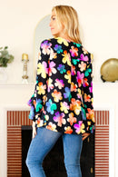 Be Bold Black Floral Hi-Lo Ruffle Sleeve Woven Top (Open Pack)