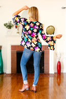 Be Bold Black Floral Hi-Lo Ruffle Sleeve Woven Top (Open Pack)