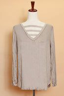 Taupe V Neck Long Sleeve Top