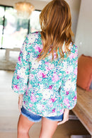 Femme' Lavender & Green Floral V Neck Woven Top (Open Pack)