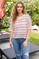 Stand Out Oatmeal & Lavender Stripe Netted Crochet Sweater Top (Open Pack)