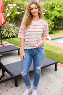 Stand Out Oatmeal & Lavender Stripe Netted Crochet Sweater Top (Open Pack)