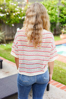 Stand Out Oatmeal & Lavender Stripe Netted Crochet Sweater Top (Open Pack)