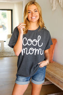 Take A Bow Charcoal "Cool Mom" Embroidery Pop-Up Rib Dolman Top (Open Pack)