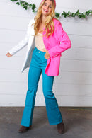 Fuchsia & Cream Silky Half & Half Buttoned Blazer (Open Pack)