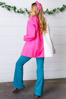 Fuchsia & Cream Silky Half & Half Buttoned Blazer (Open Pack)