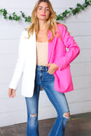 Fuchsia & Cream Silky Half & Half Buttoned Blazer (Open Pack)