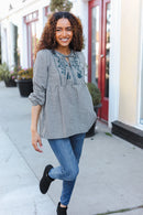 Beautiful You Dark Green Cotton Plaid Embroidered Back Button Top (Open Pack)