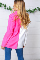 Fuchsia & Cream Silky Half & Half Buttoned Blazer (Open Pack)