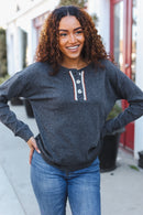 Casual Days Grey Ribbed Knit Button Down Henley Pullover (Open Pack)