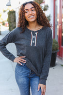 Casual Days Grey Ribbed Knit Button Down Henley Pullover (Open Pack)