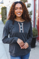 Casual Days Grey Ribbed Knit Button Down Henley Pullover (Open Pack)
