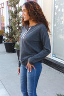 Casual Days Grey Ribbed Knit Button Down Henley Pullover (Open Pack)