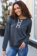 Casual Days Grey Ribbed Knit Button Down Henley Pullover (Open Pack)