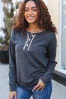 Casual Days Grey Ribbed Knit Button Down Henley Pullover (Open Pack)