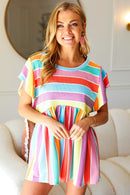 Best In Bold Multicolor Stripe Thermal Ruffle Sleeve Babydoll Top (Open Pack)