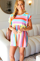 Best In Bold Multicolor Stripe Thermal Ruffle Sleeve Babydoll Top (Open Pack)