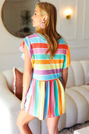 Best In Bold Multicolor Stripe Thermal Ruffle Sleeve Babydoll Top (Open Pack)