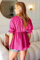 Feeling Strong Fuchsia Textured V Neck Babydoll Top (Open Pack)