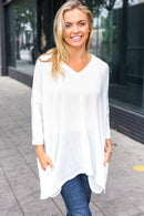 Ivory V-Neck Hacci Pocketed Top