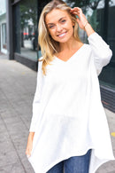 Ivory V-Neck Hacci Pocketed Top