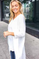 Ivory V-Neck Hacci Pocketed Top