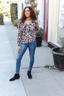 Be Bold Beige Rib Animal Print Button Placard Dolman Pullover (Open Pack)