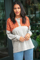 Plaid Cashmere Feel Two Tone Button Down Top (Open Pack)