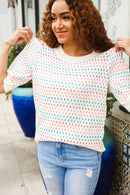 Spread Joy Ivory & Multicolor Jacquard Bubble Sleeve Sweater (Open Pack)