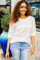 Spread Joy Ivory & Multicolor Jacquard Bubble Sleeve Sweater (Open Pack)