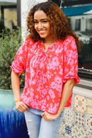 New Day Red Ribbon Bow Detail Floral Woven Blouse (Open Pack)