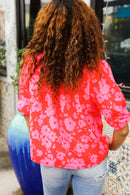 New Day Red Ribbon Bow Detail Floral Woven Blouse (Open Pack)