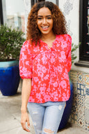 New Day Red Ribbon Bow Detail Floral Woven Blouse (Open Pack)