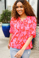 New Day Red Ribbon Bow Detail Floral Woven Blouse (Open Pack)