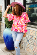 Find Love Pink/Yellow Floral Frill Balloon Short Sleeve Top (Open Pack)