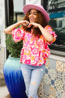 Find Love Pink/Yellow Floral Frill Balloon Short Sleeve Top (Open Pack)