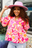 Find Love Pink/Yellow Floral Frill Balloon Short Sleeve Top (Open Pack)