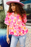 Find Love Pink/Yellow Floral Frill Balloon Short Sleeve Top (Open Pack)
