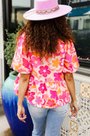 Find Love Pink/Yellow Floral Frill Balloon Short Sleeve Top (Open Pack)