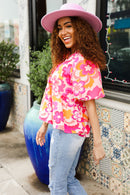 Find Love Pink/Yellow Floral Frill Balloon Short Sleeve Top (Open Pack)