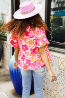 Find Love Pink/Yellow Floral Frill Balloon Short Sleeve Top (Open Pack)
