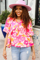 Find Love Pink/Yellow Floral Frill Balloon Short Sleeve Top (Open Pack)