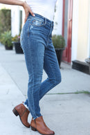 Judy Blue Dark Wash Mid Rise Minimum Distressed Straight Leg Jeans (Open Pack)