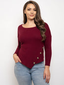 PLUS SIZE LONG SLEEVE WAFFLE KNIT BUTTON DETAILED TOP