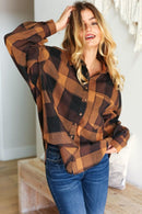 Rock'n Plaid Camel & Charcoal Button Down Oversized Shirt (Open Pack)